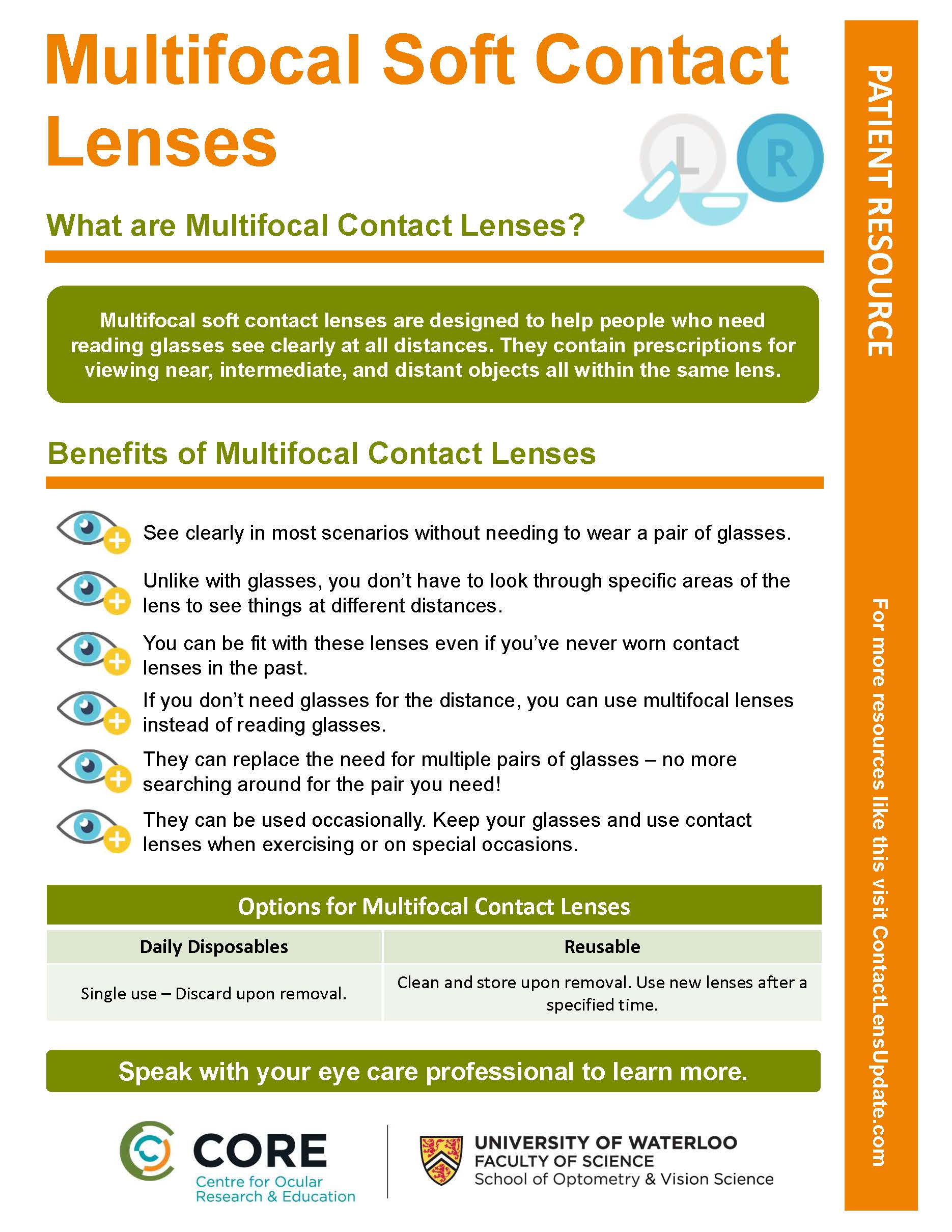 Patient Handout Multifocal Soft Contact Lenses Contact Lens Update